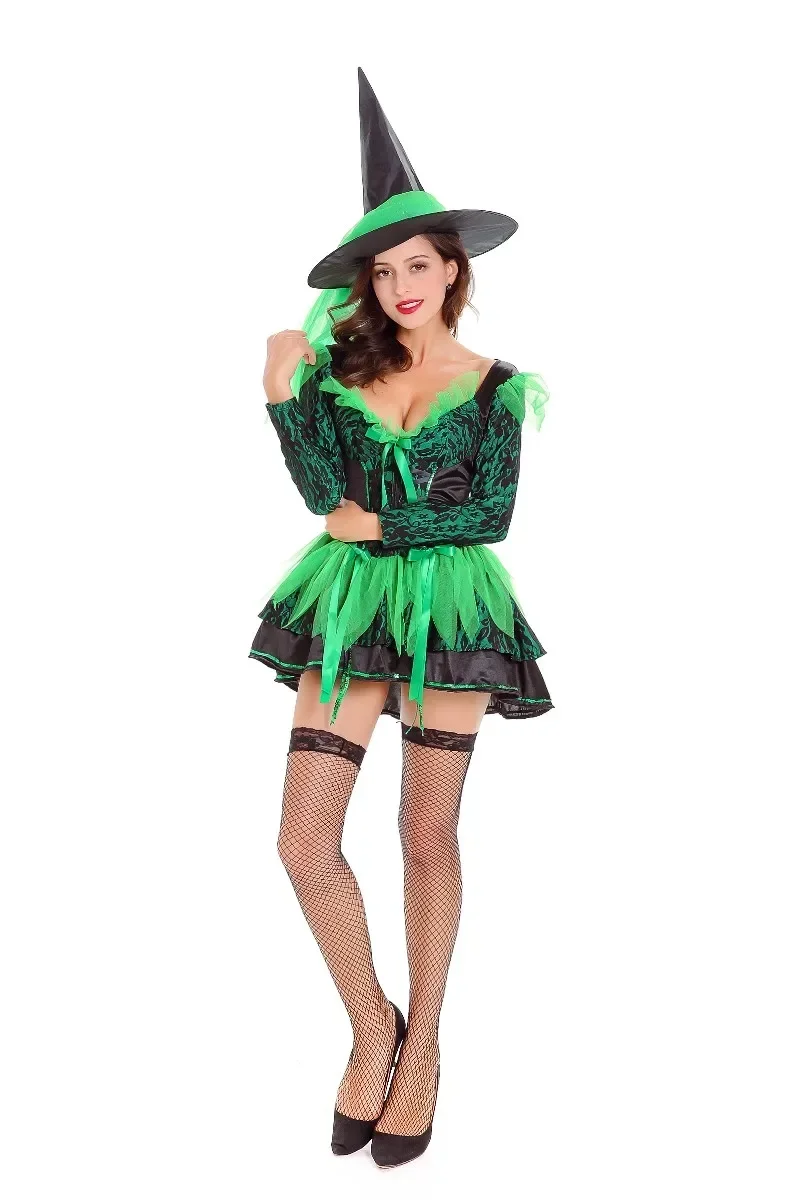 Костюм ведьмы на Хэллоуин для женщин сексуальный костюм зеленого волшебного