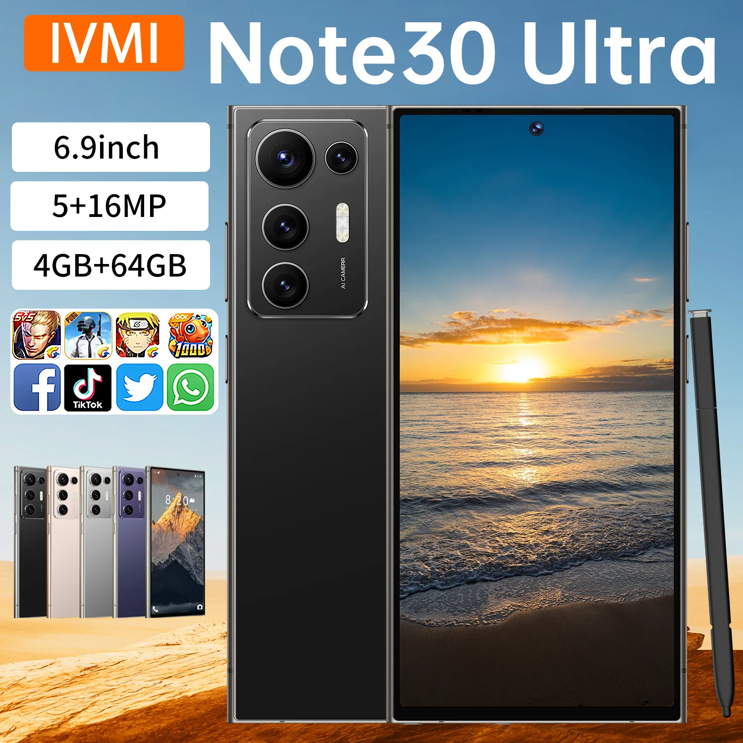 Фото Смартфон IVMI Note30 Ultra, Android 10.0, экран 6.9 дюйма, 4+64 ГБ памяти, камеры 5+16 МП, аккумулятор 4500 мАч, поддержка Google Play Store. №1