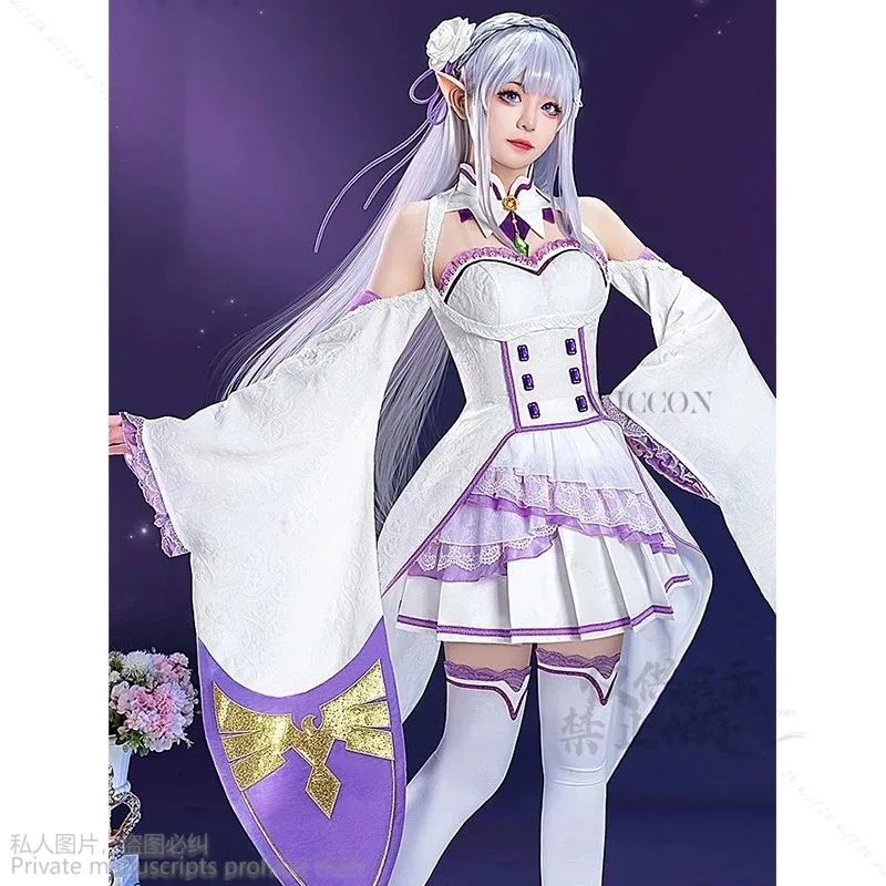 Фото Аниме Re Zero Kara Hajimeru Isekai Seikatsu Emilia костюмы для косплея женское платье с головным убором для вечеринки на Хэллоуин Lolita Cosx; 8 №3