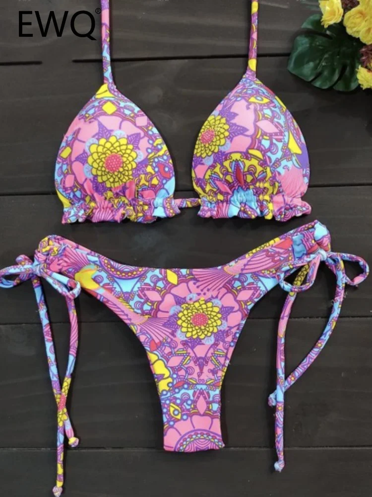 

EWQ Sexy Style Women's Swimwear Bikini Set Bandage Halter Contrast Color Print Strapless Bikinisuit Summer 2023 New 27SN2101