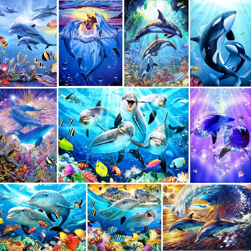 

5D DIY Diamond Painting Full Square Diamond Embroidery Deep Ocean Dolphin Pictures Of Rhinestones Animal Cross Stitch Home Decor