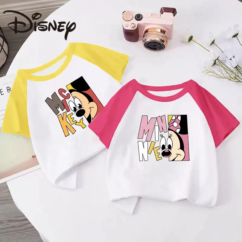 

Disney Children Short Sleeve T-shirt 2023 New Summer Cartoon Mickey Mouse Girls Short Sleeve Top Boy Half Sleeve T-shirt
