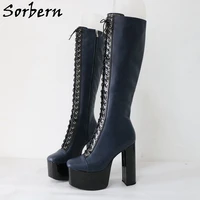 sorbern vintage genuine leather boots women punk style shoes block high heel rubber sole ankle booties unisex custom colors