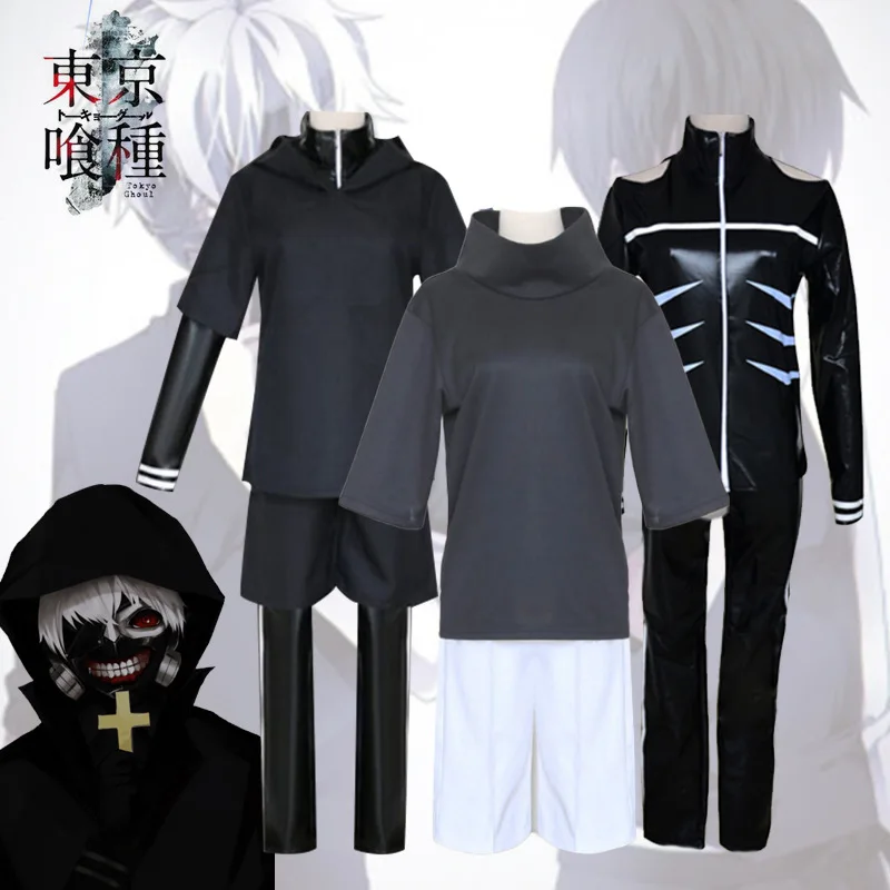

Cosplay Japanese Anime Tokyo Ghoul Costumes Sets Kaneki Ken Hoodie Jacket Pants Full Dress Up Outfits Party Men Uniforms Masks