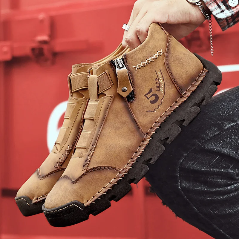 

Moccasin Handmade Ankle Boots Fashion New Mens Genuine Leather Shoes Comfortable Winter Luxury Slip on Shoes S11701-S11721 Dn