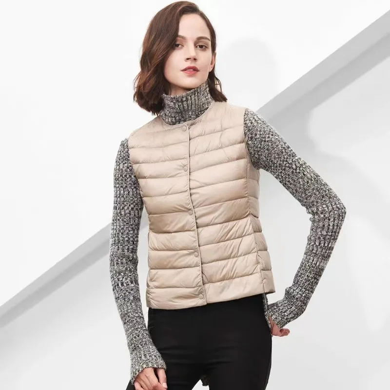 QAZIQILAND 90% Matt Fabric Women's Warm Vests Ultra Light Down Vest Women Waistcoat Lightweight Warm Sleeveless Winter Liner
