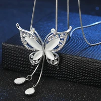 kioozol charm opal butterfly pendant tassels necklace women fashion silver color long chain 2022 new accessories ko2
