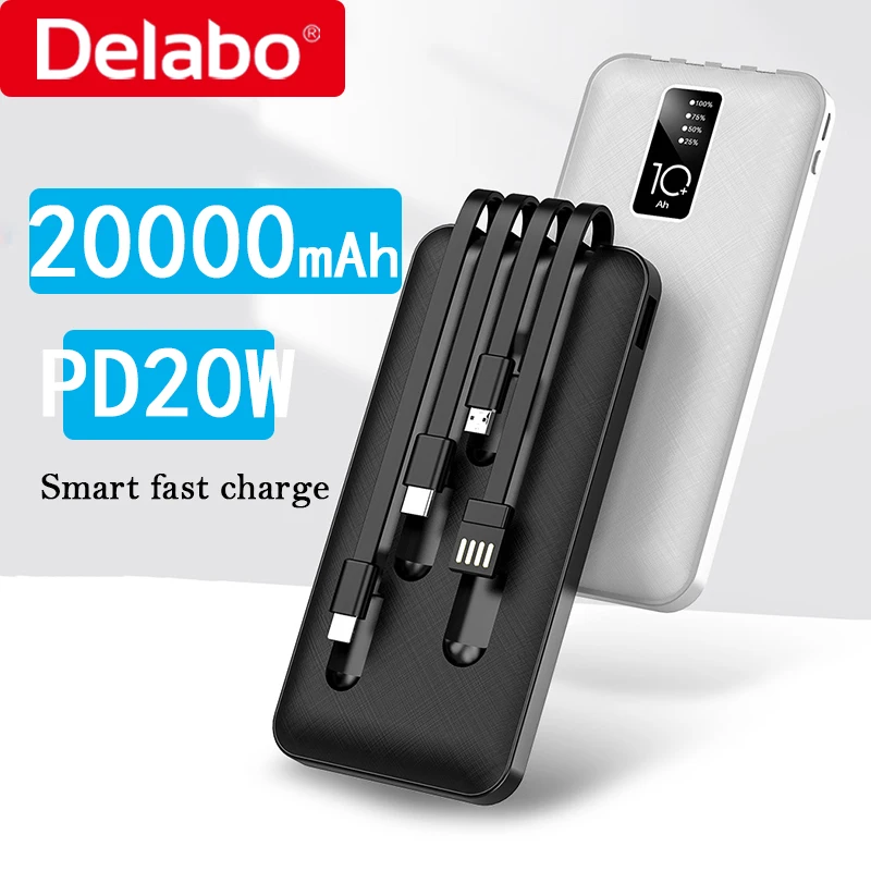 

20000mAh Power Bank 4 Fast Charging Plug Cable Portable Powerbank PD 22.5w Battery Charger Universal For iPhone Xiaomi Samsung