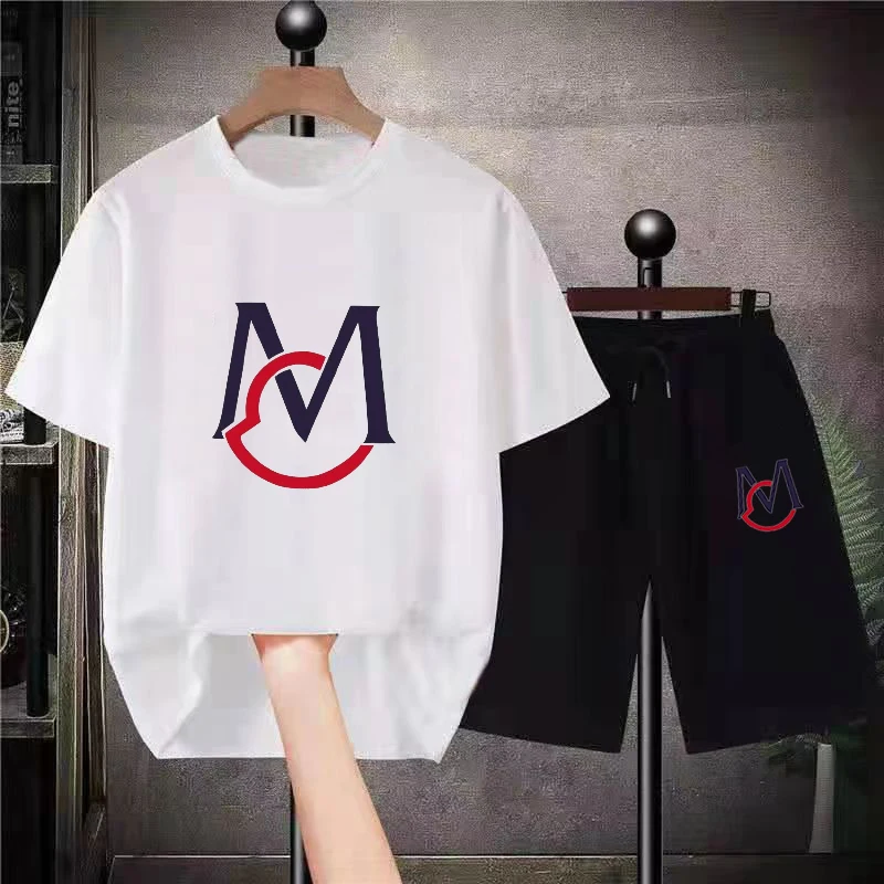 

Luxury brand 100% Cotton T-shirt Set M Letters Print Shorts Tracksuit 2 Piece Fashion Suits New Summer Round Neck Free Shipping