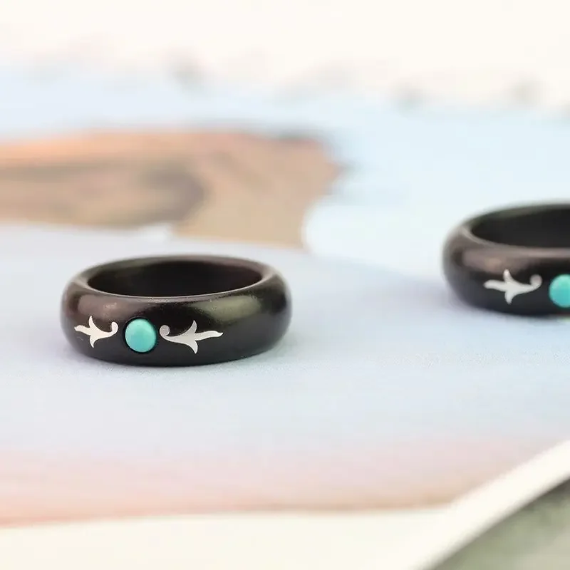 Креативное фиолетовое деревянное кольцо серебряная инкрустация черный