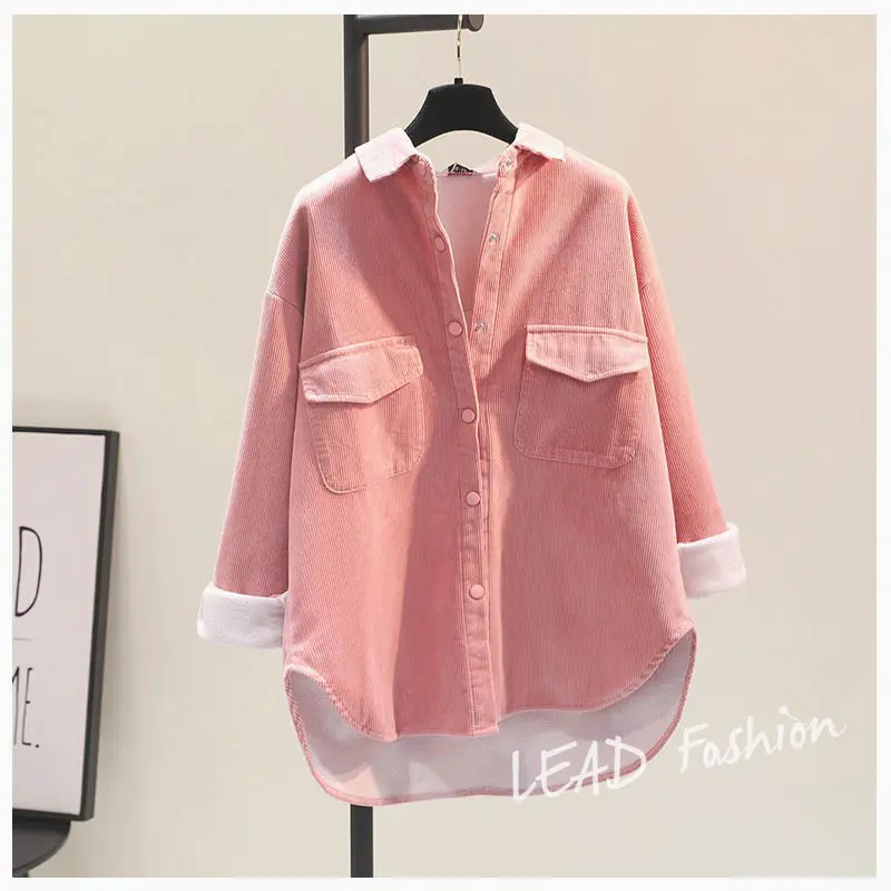 Fashion Corduroy Jacket Womens Spring and Autumn New Korean Simple Single Breasted Long Sleeve Lapel Solid Jacket High Quality