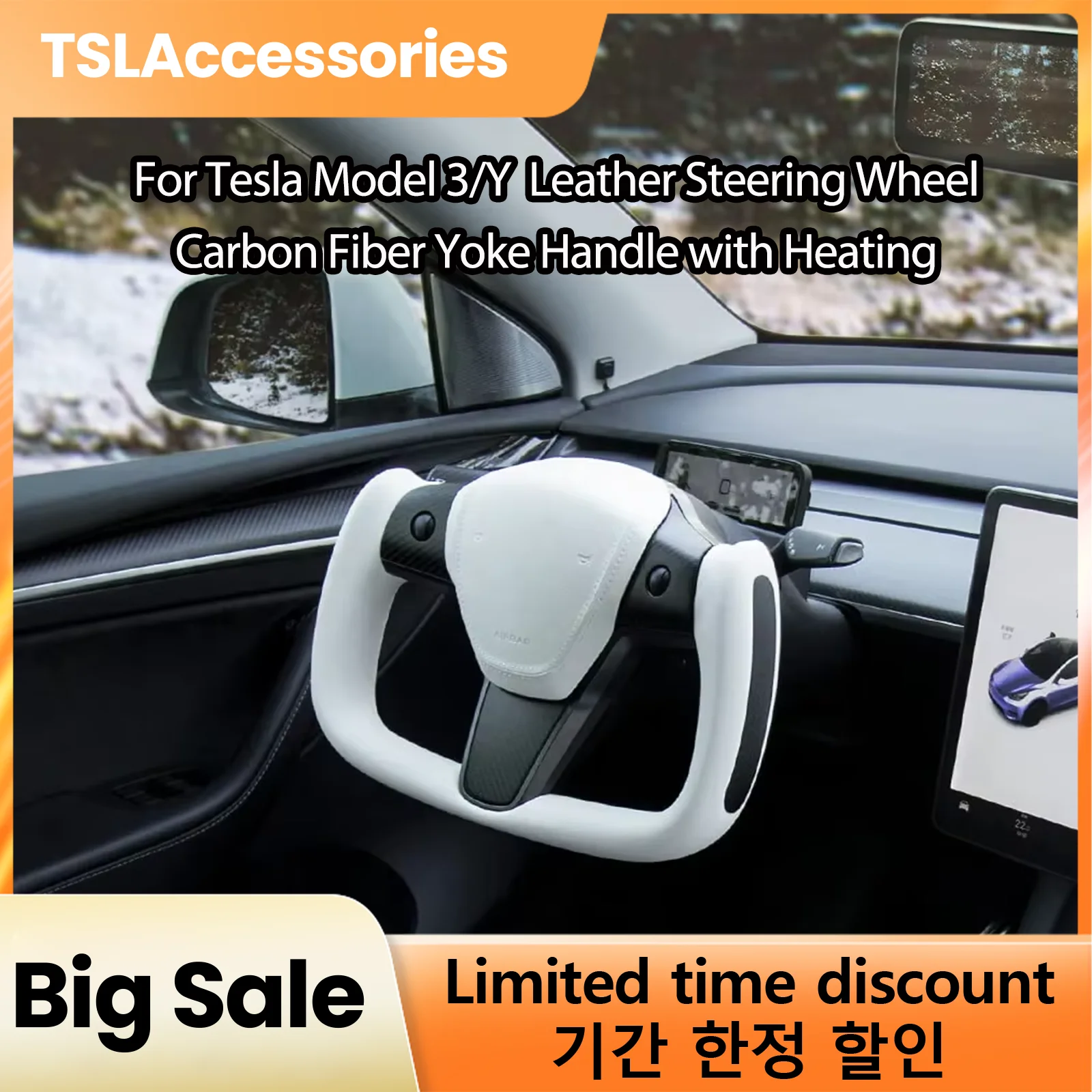 Фото Чехол на руль из настоящего углеродного волокна, сменные аксессуары для Tesla Model 3/Y, кожаная ручка-кошетка наппа с подогревом №2