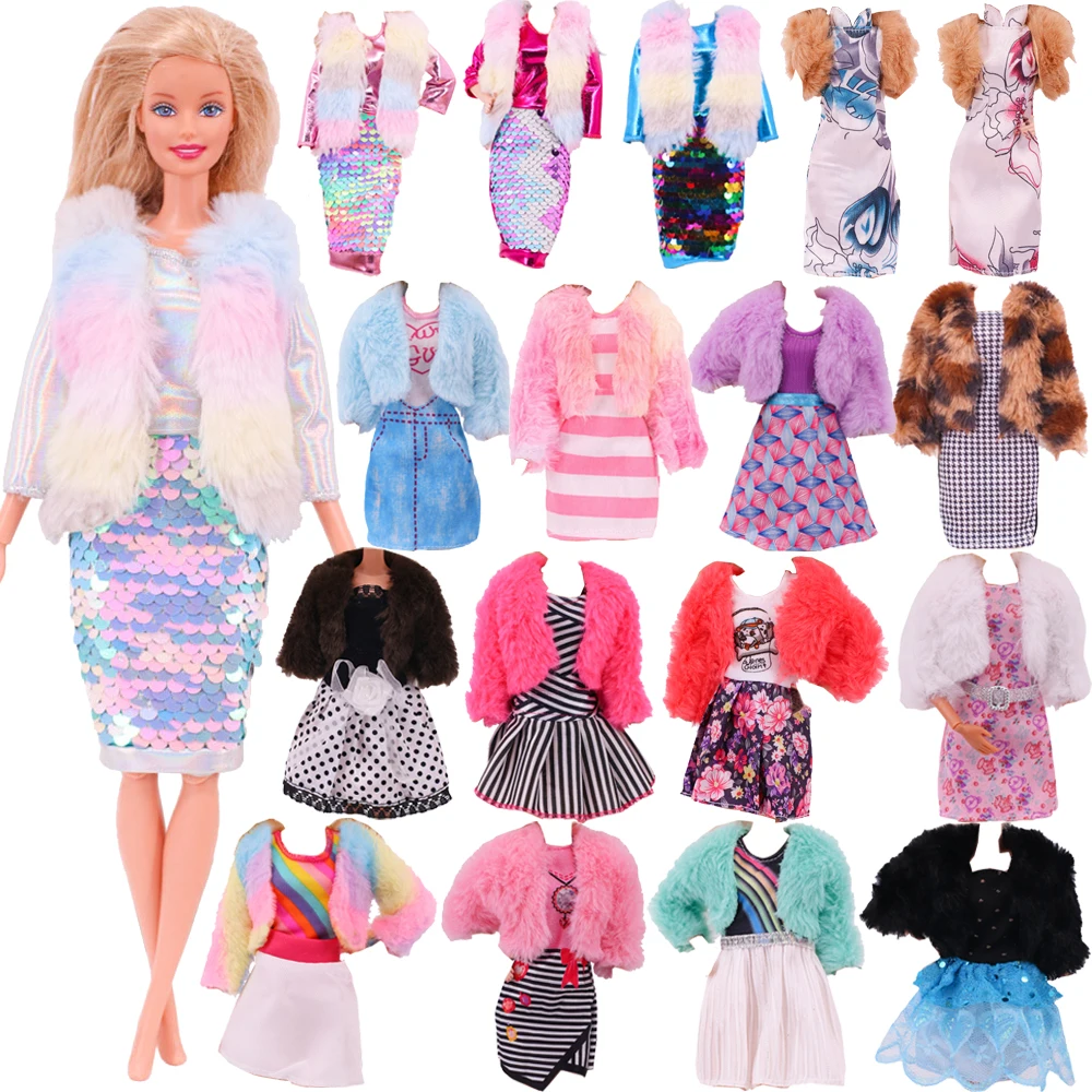 Plush Vest + Dress For 30 Cm Barbie Doll Clothes Accessories