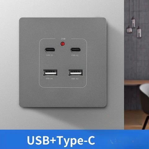 Настенная встроенная розетка для скрытой установки, белая, серая, 86 тип USB Type-C, 20 Вт, быстрая зарядка, бытовая электрика, 220 В