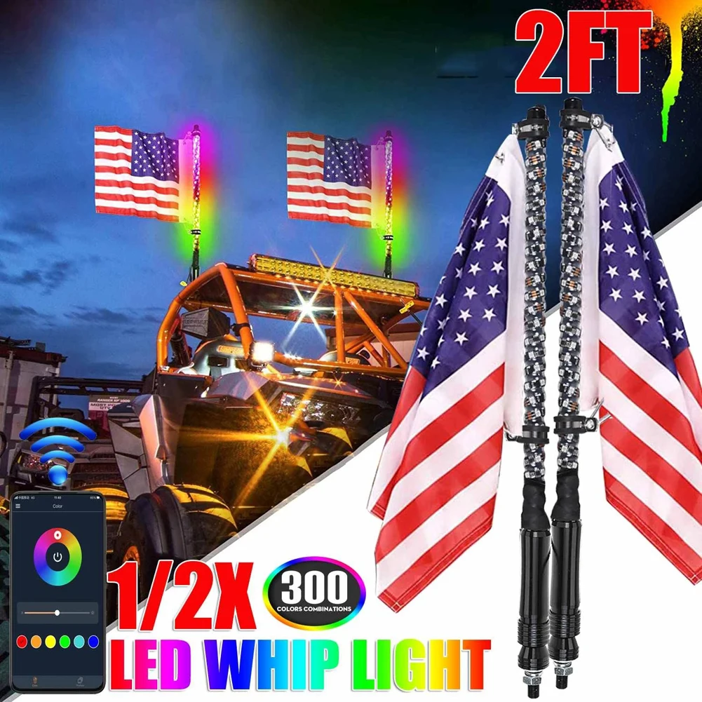 

LED Flag Pole Light with Flag Car Decoration Antenna Lamp RGB Off-Road Whip Flag Pole Light Remote Control Spiral LED Whip Light