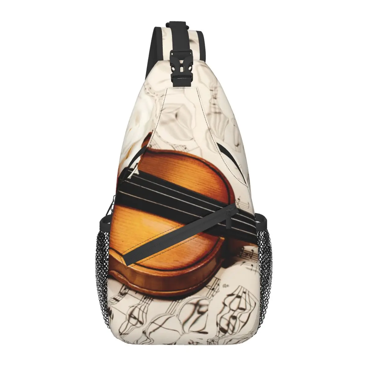 

Men's Chest Bag Old Violin Musical Notes And Three Roses Casual Waist Bag Small Short Trip Travel Carry Shoulder Crossbody Bag