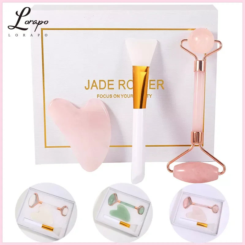 

NEW2022 Facial Massager Natural Rose Quartz Roller Face Lifting Skin Care Jade Roller Jade Scraping Mask Brush Skin Care Set