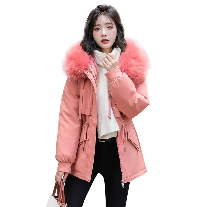 New Cotton Thickened Warm Parker Cotton Winter Jacket Coat Ladies Casual Long Korean Version Big Fur Collar Fur Lining Coat