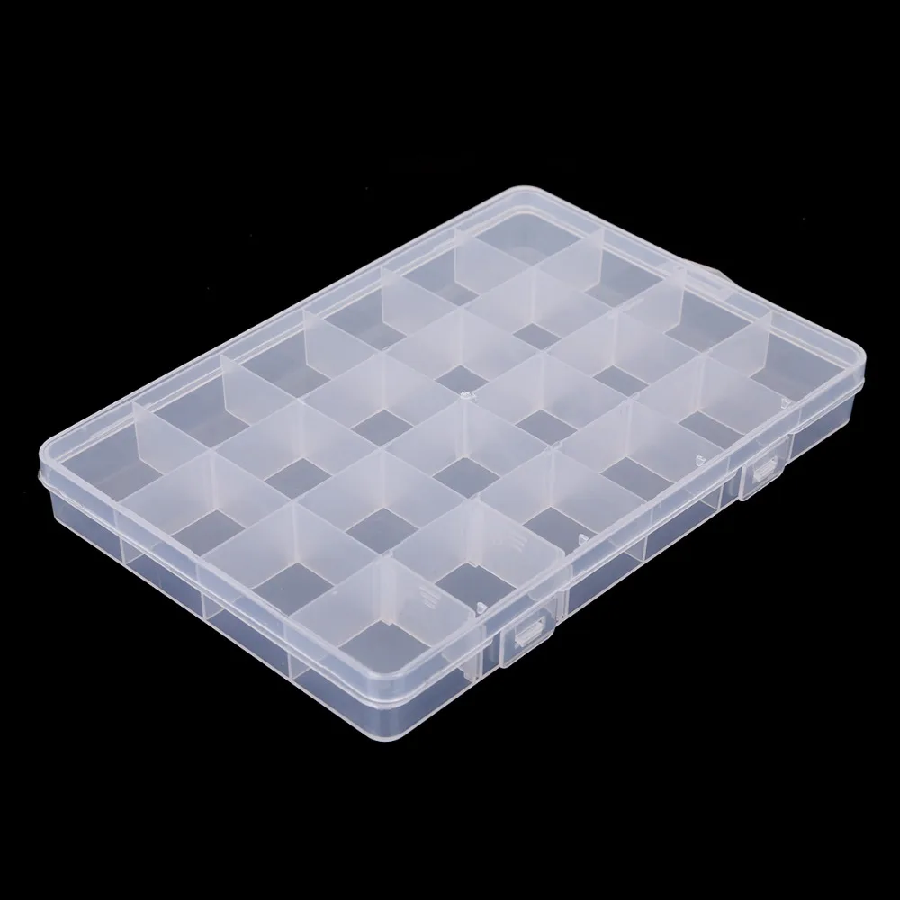 

New 24 Slots Adjustable Jewelry Storage Box Case Craft Organizer Beads Multi Grids Transparent Plastic Storage Box Portable