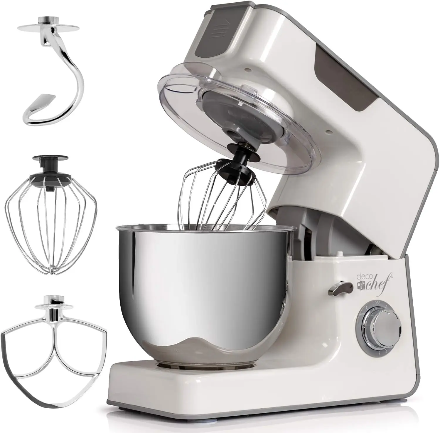 

QT Kitchen Stand Mixer, 550W 8-Speed Motor with Pulse Functionality, includes Dough Hook, Flat Beater, Wire Whip, Stainless Stee