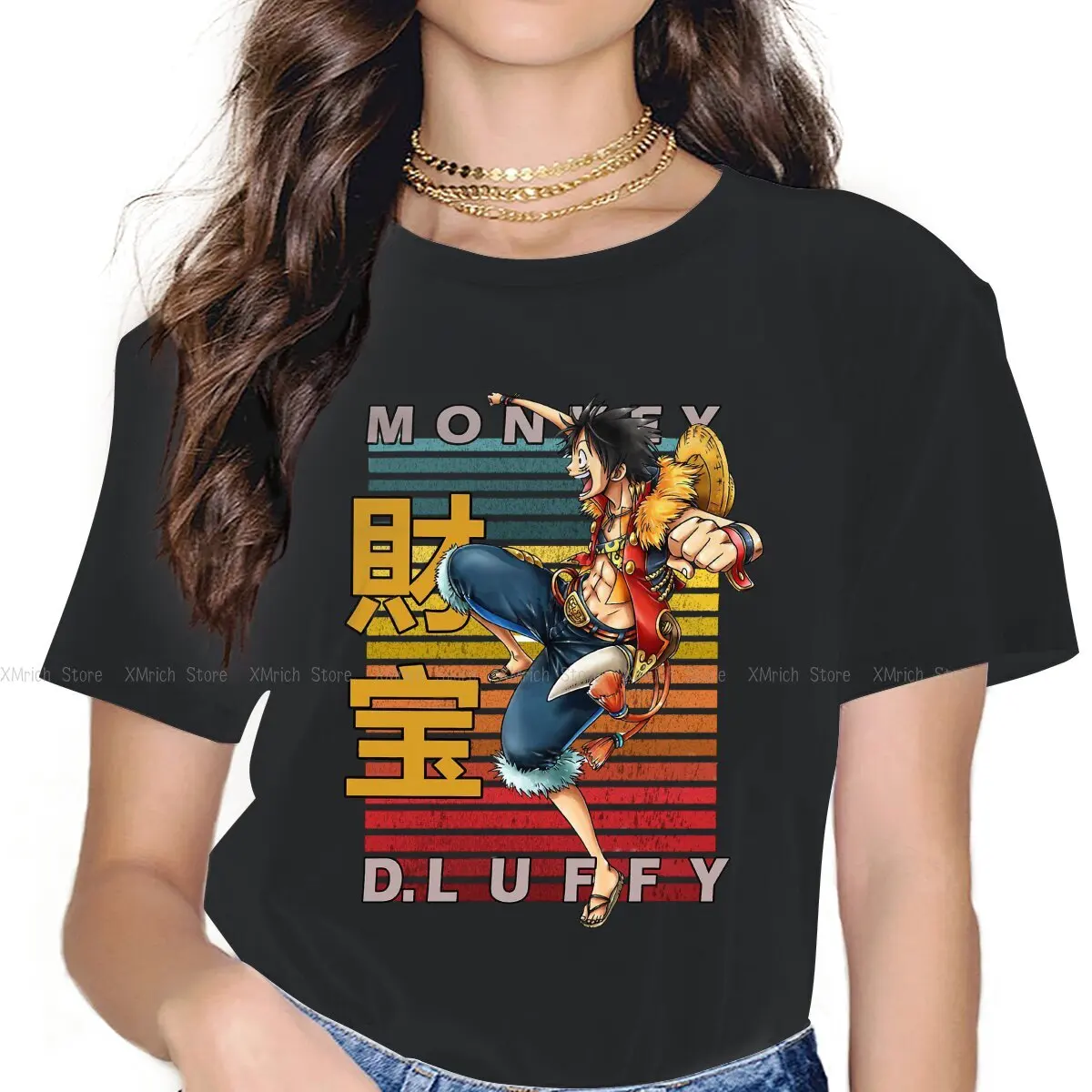 

Humor Monkey D Luffy T-Shirt Women O Neck Pure Cotton T Shirts One Piece Anime Short Sleeve Tees Gift Idea Clothes