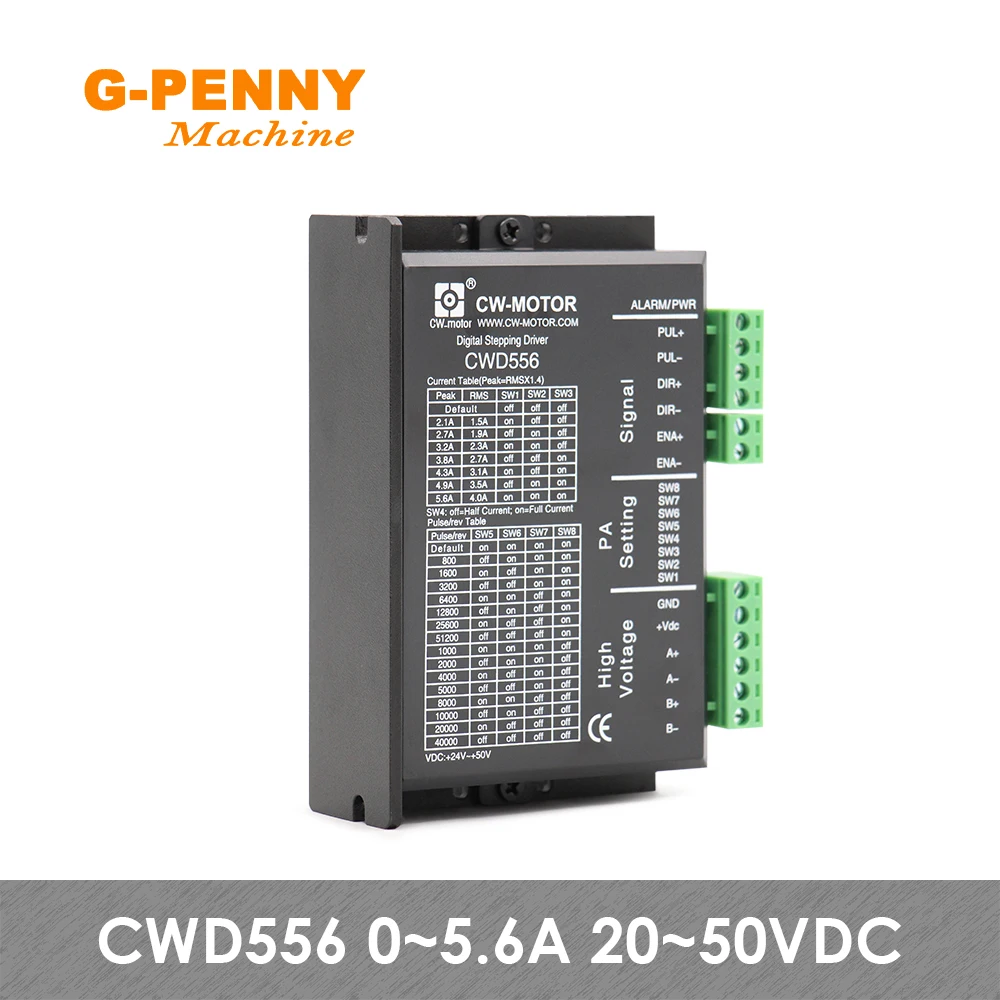 

Драйвер шагового двигателя NEMA23/34 CWD556 0-5,6 A 20-50 В постоянного тока для шагового двигателя Цифровой шаговый драйвер