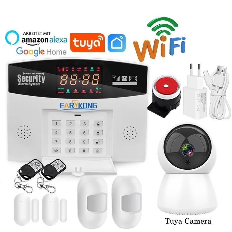 

Tuya Wifi GSM Home Burglar Alarm System 433MHz Detector Alarm Support GSM SIM Card Voice Intercom Wifi Tuyasmart Smart Life APP