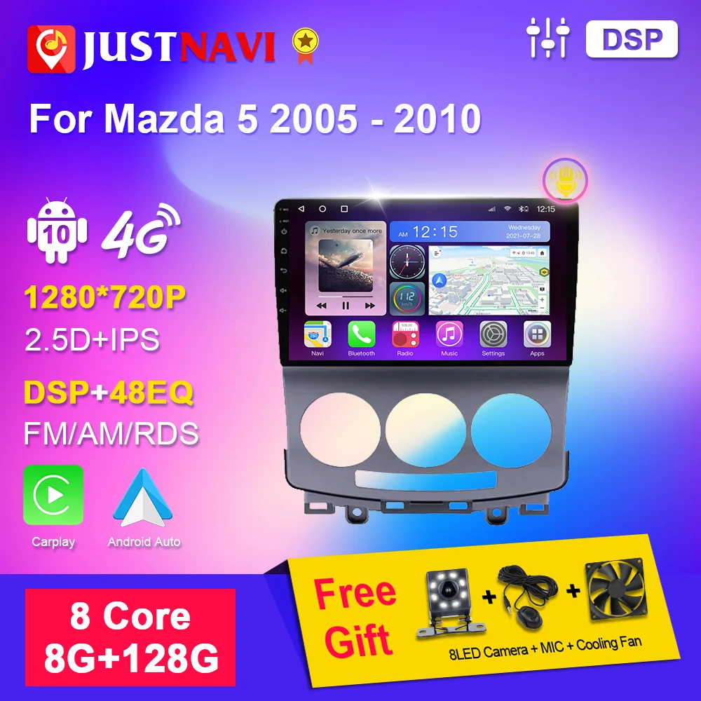 

JUSTNAVI Autoradio For Mazda 5 2005 2006 2007 2008 2009 2010 2 Din Car Radio Multimidia Player Android Auto Carplay BT GPS Navi