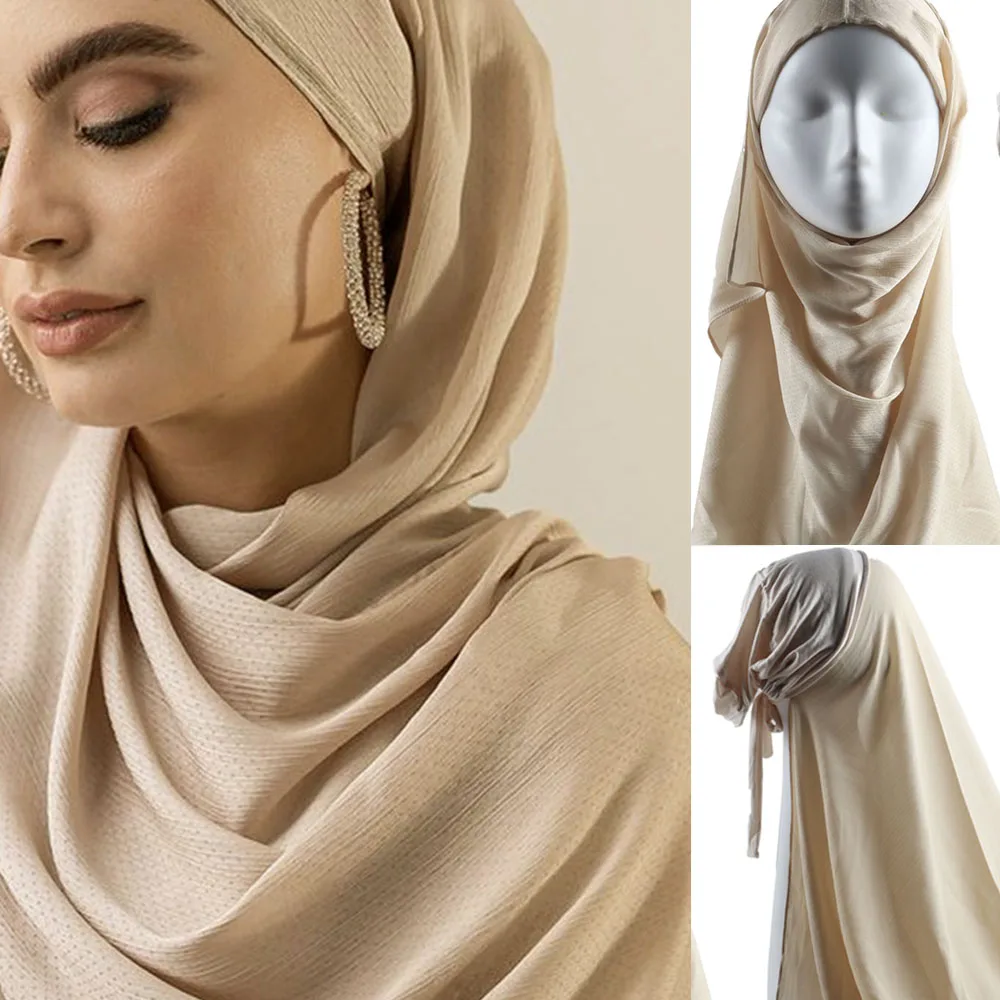 

Women Muslim Instant Satin Silk Hjiabs Crepe Crinkle Hijab Soft Silk Headband Scarf Textured Satin Headscarf Wraps Turban