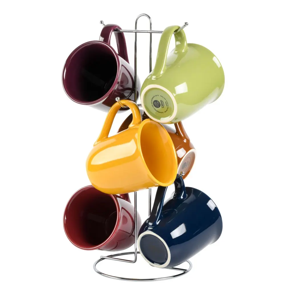 

Gibson Home Everyday Contempo Hues 15-Ounce Mug Set with Rack, Set of 6