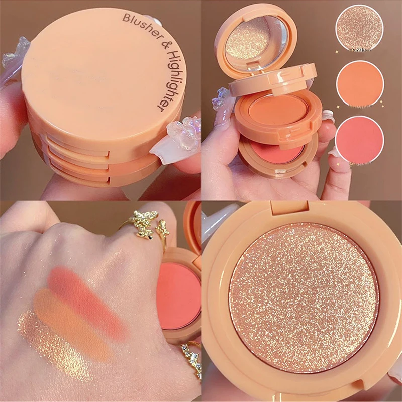 Three Layer Pearlescent Shimmer Glitter Highlight Blusher Palette Fine Powder For Face Eye Eyebrow Makeup Conditioner