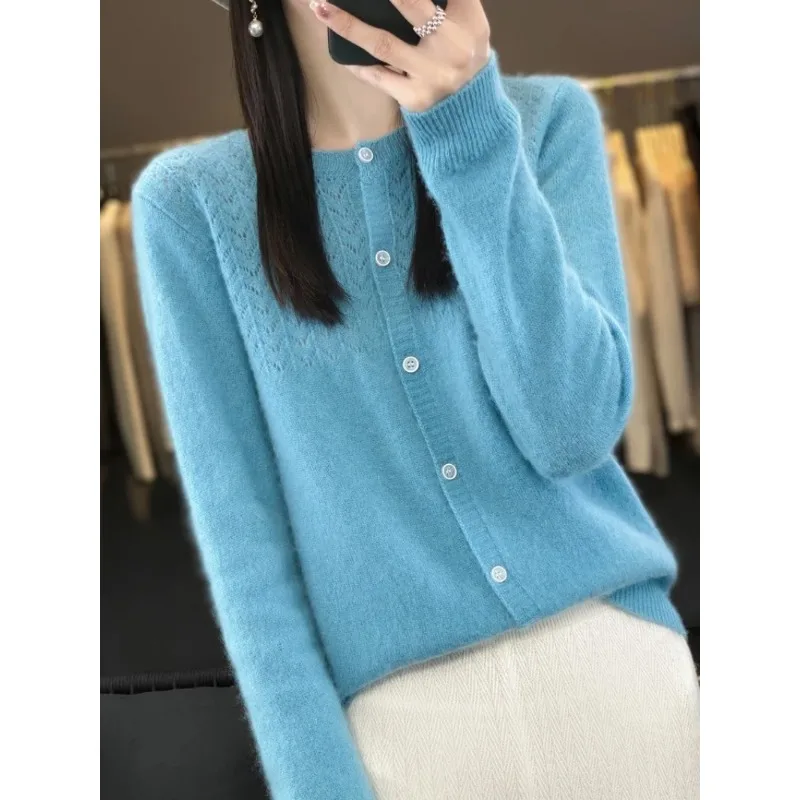 Весенний кашемировый свитер из мериносовой шерсти Женский вязаный кардиган с