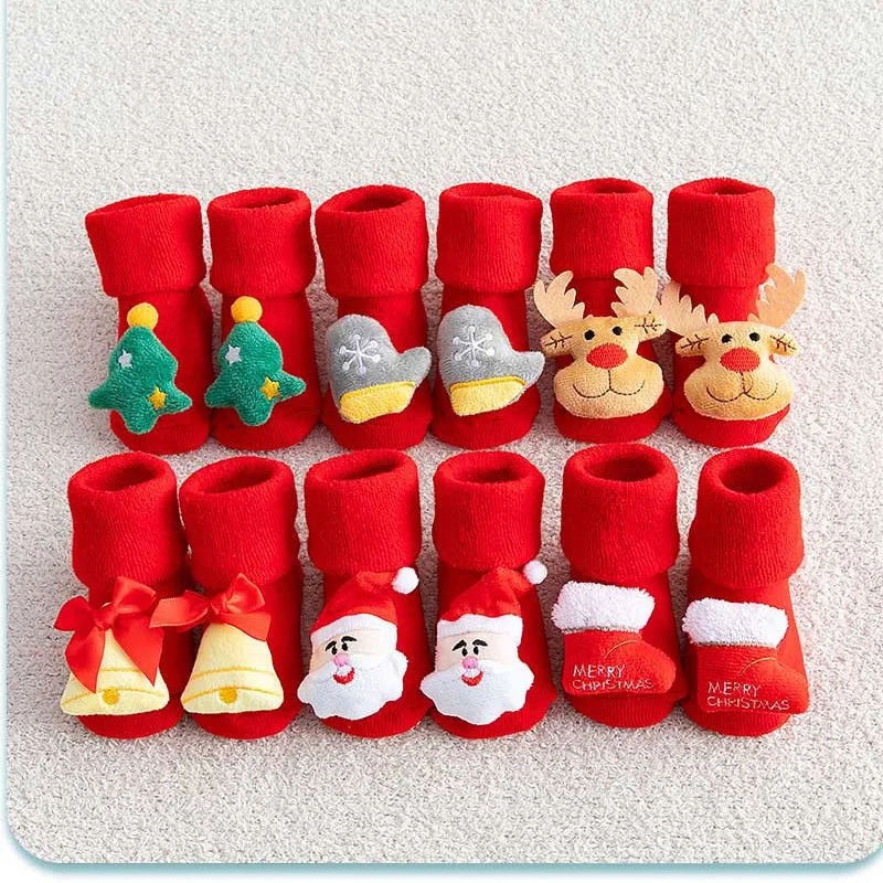 

Baby Unisex Christmas New Year Festival Red Cotton Rich Newborn and Terry Socks