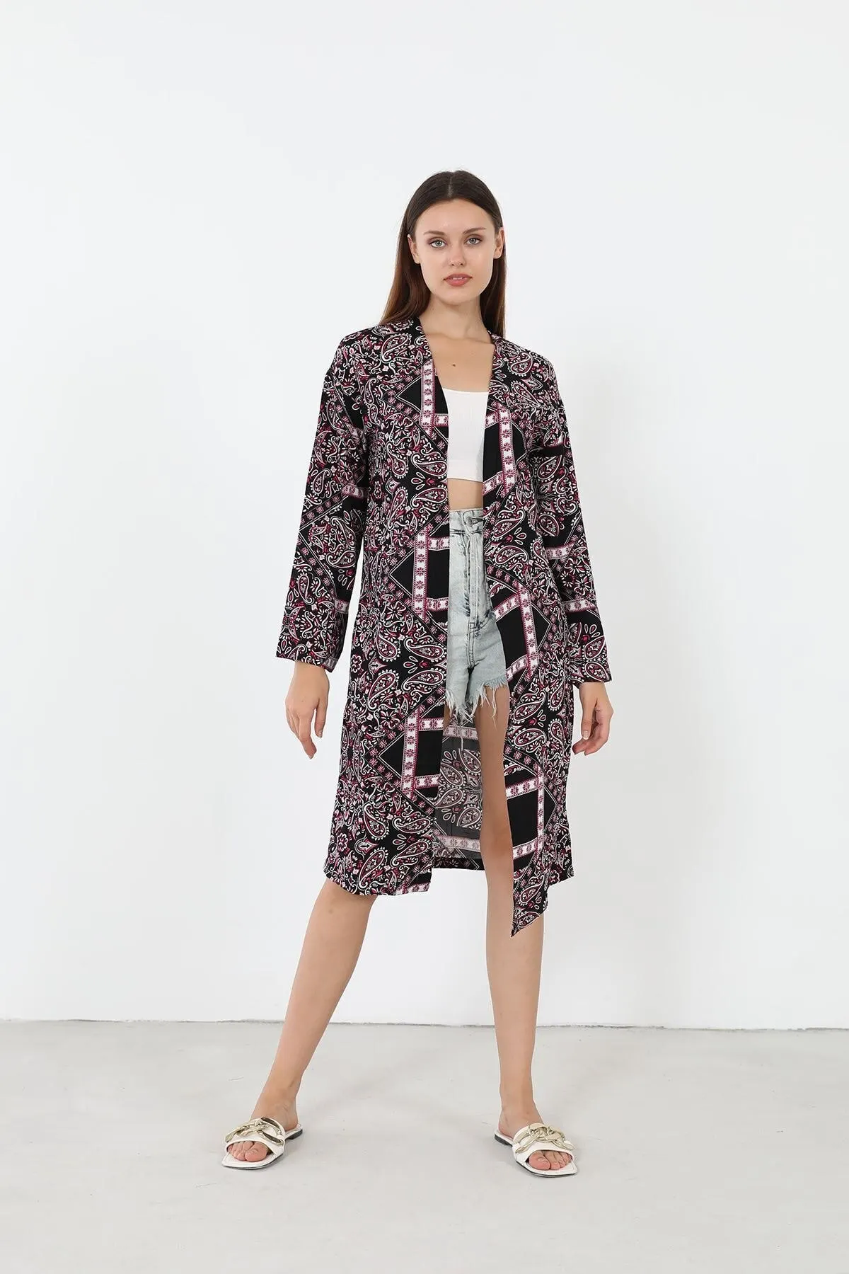 

Women's Kimono Patterned Kimono-black Fashion Bathrobe For Ladies