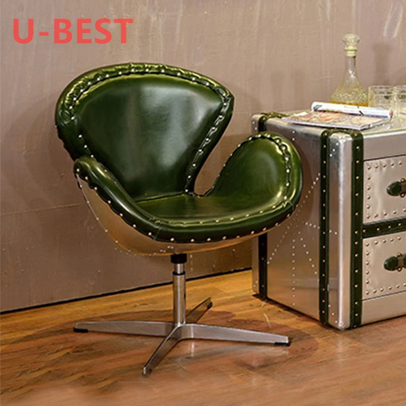 

U-Best Industrial Antique Design Loft Style Furniture Vintage Leather Spitfire Retro Metal Aluminium Aviator Leisure Chair