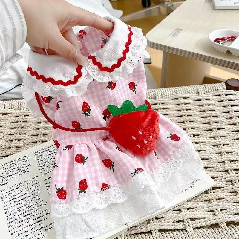 Новое летнее платье в клетку с клубничным принтом для маленьких собак и кошек: мальтезе, йорки, бишон фризе, ши-тцу, тедди. Милый повседневный наряд. (art.: 3920dbd517149) - 3920dbd517149