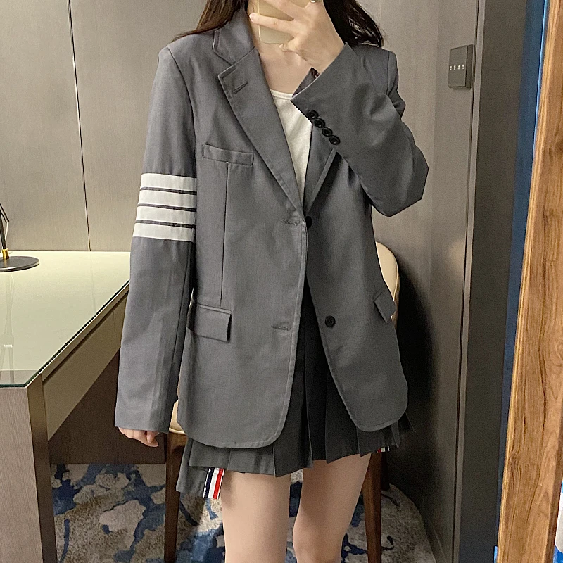 TB Four-bar Suit Women's Thom Loose Slim Long Sleeves Gold Button Suit British Style Classic Lapel Casual Jacket