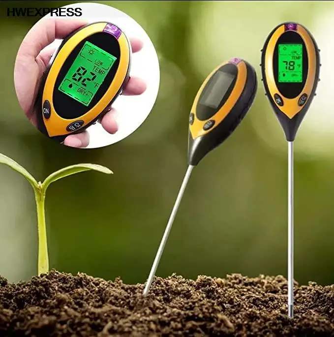 

Digital 4 In 1 Soil PH Meter Moisture Monitor Temperature Sunlight Tester for Gardening Plants Farming with Blacklight