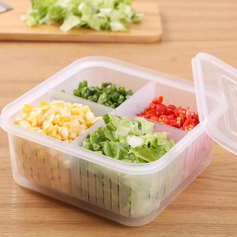 Compartment Fresh Keeping Box 4 Grids Plastic Food Organizer Kitchen Tools And Gadgets Green Onion Fresh-keeping Box Sub-packed