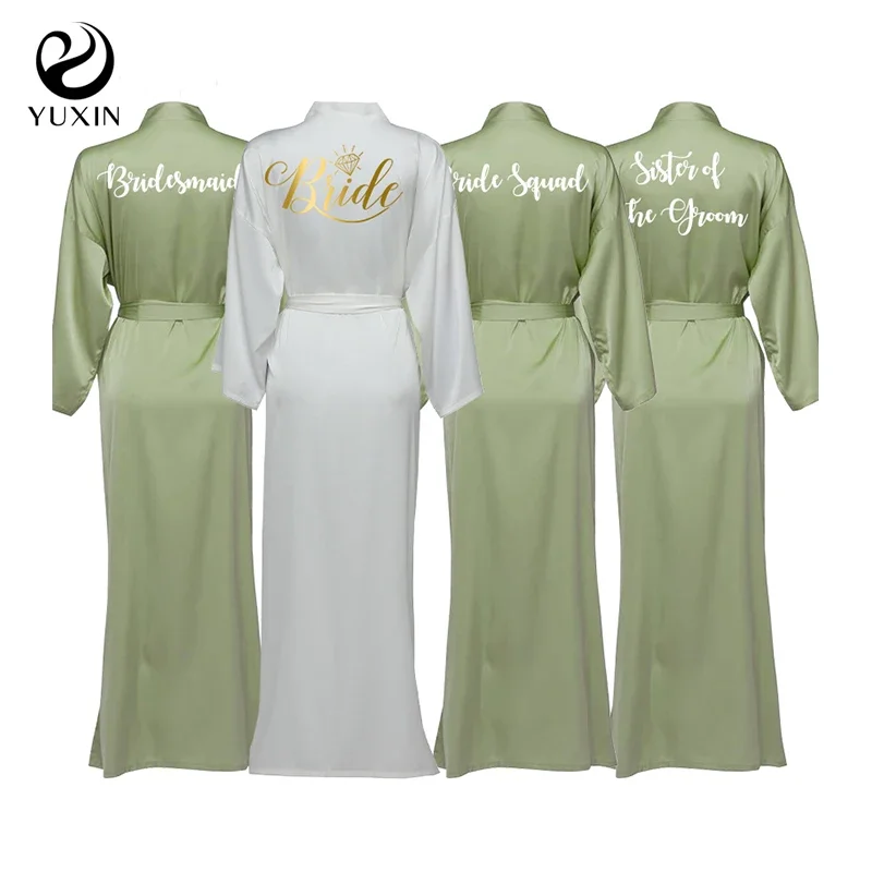 

Длинные шифоновые атласные халаты, китайский шелковистый халат невесты, персонализированные халаты для невесты, кимоно, халат, женская одежда для сна подружки невесты