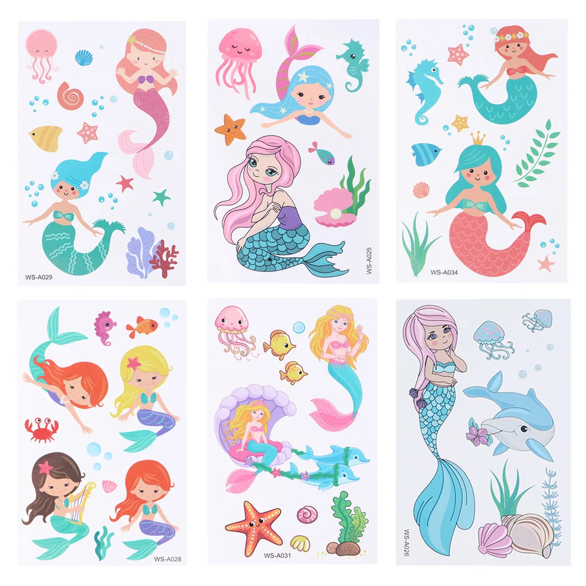 

12 Sheets Fake for Kids Kids Temp Face Body Stickers for Girls Mermaid Birthday Favors Goodie Stuffers