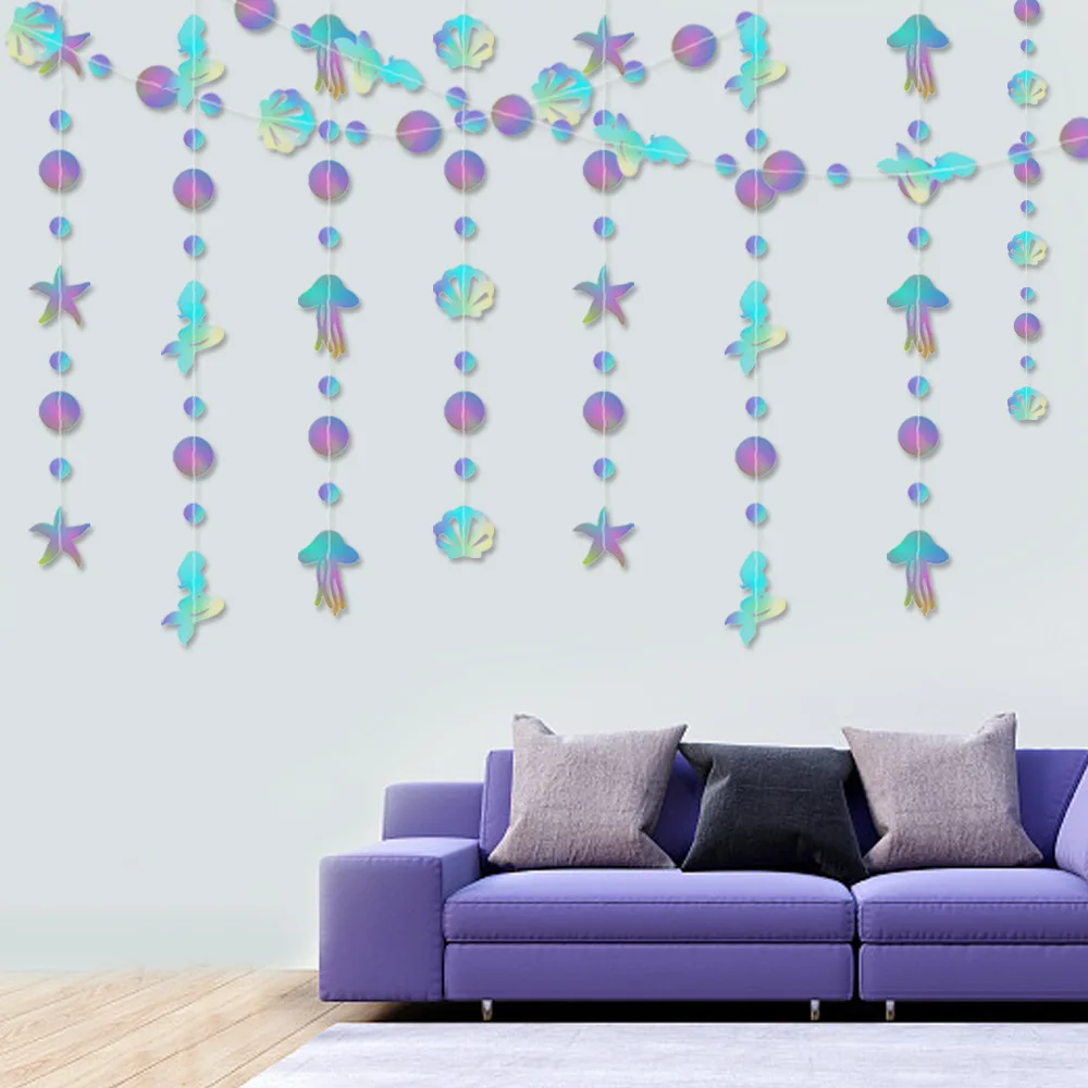 

4m Colorful Shell Mermaid Banner Starfish Jellyfish Banner Happy Mermaid Theme Birthday Party Decor For Home 2023 Girls Favor