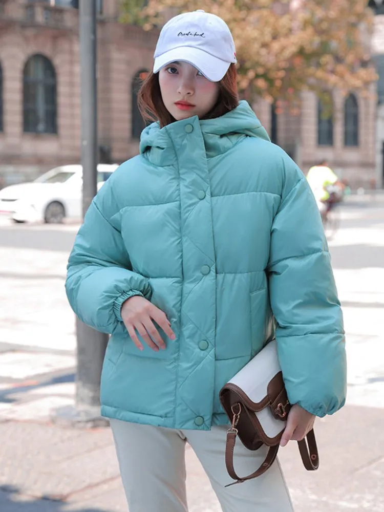 Women Winter White Baseball Uniform Jacket Padded Cotton Warm Coat 2022 New Casual Hooded Parkas Female Outwear