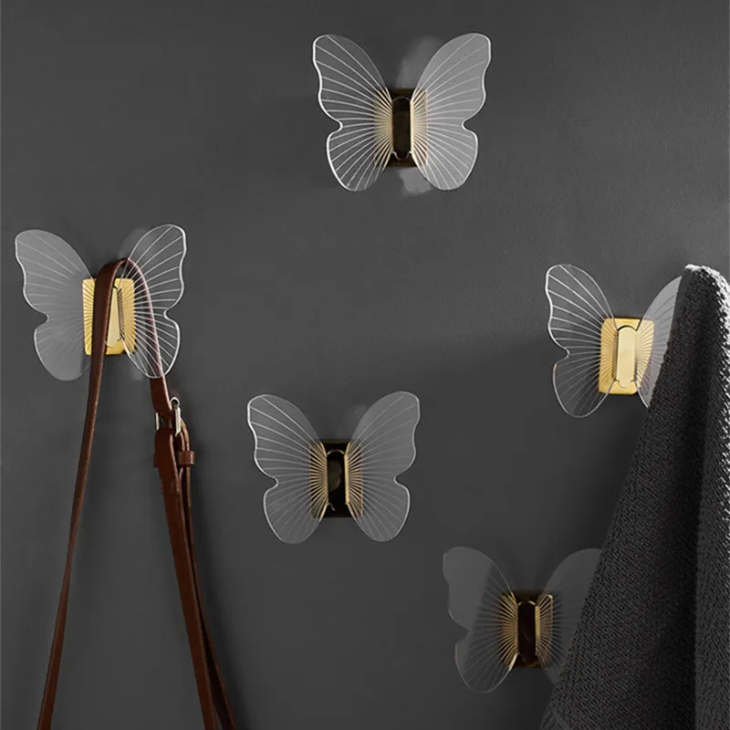 Acrylic Butterfly Robe Hooks Transparent Door Bag Key Holder Towel Hanger Rack Wall Mounted Bathroom Hardware Home Decor |