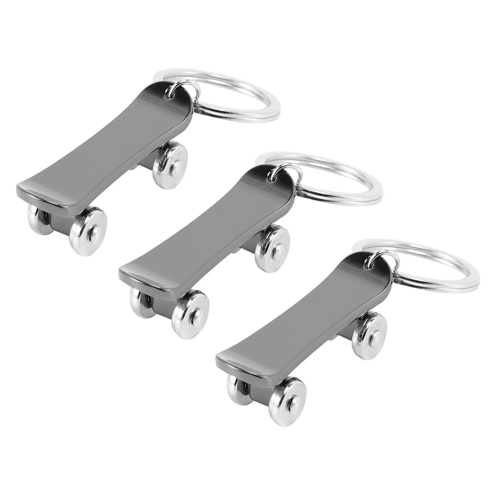 

3pcs Hanging Ornaments for Key Bag Skateboard Shaped Keychains (Black)