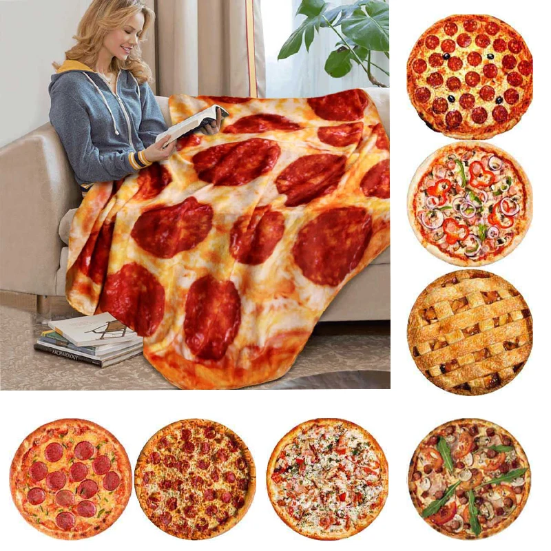 

Pizza Blanket Super Soft Flannel Round Wool Tortilla Food Print Throw Blankets Warm Plush Bedspread for Camping Rug Travel Cover