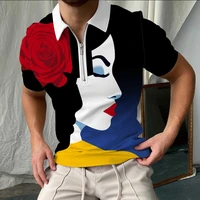 summer brand polo shirts for men print oversized short sleeve street harajuku fashion leisure t shirt zipper lapel men clothing