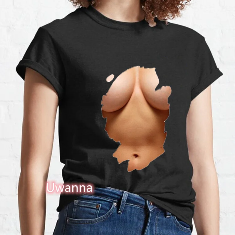 

Drle Gros Seins T-shirt Femme Imprim Graphique Noir Tshirt Manches Courtes Harajuku T-shirt Esthtique Streetwear Tops T-shirt