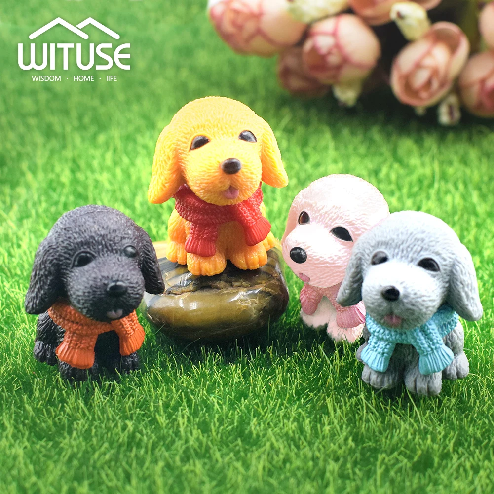 

Creative Cute Mini Dog Ornaments Resin Scarf Cartoon Puppy Micro Landscape Dog Crafts Car Home Decorate Miniature Kids Gifts