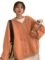 orange jacket female ins tide autumn 2022 new korean version all match zipper hooded long sleeved top solid color coat lr2431